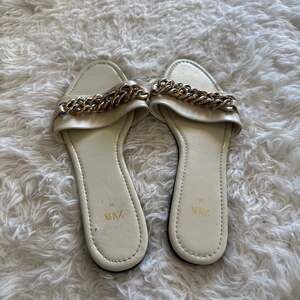 Zara tan/cream sandals with gold and silver chains chains size 7.